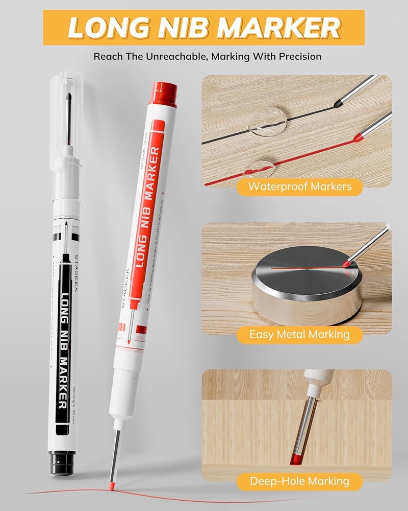 STAGEEK 2 Pack Carpenter Pencils with Sharpener, Mechanical Carpenter Pencils with 38 Refills, construction pencil heavy duty Woodworking Tools, Deep Hole Long Nib Marker Pens for Architect Marking - Image 5